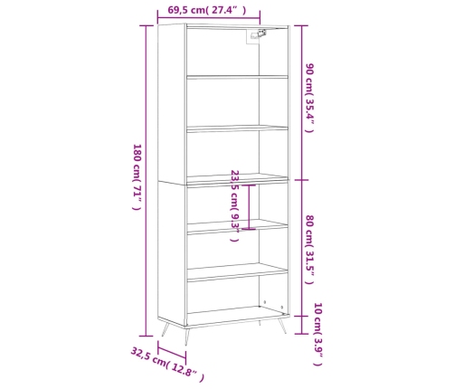 Aparador alto madera ingeniería roble ahumado 69,5x32,5x180 cm