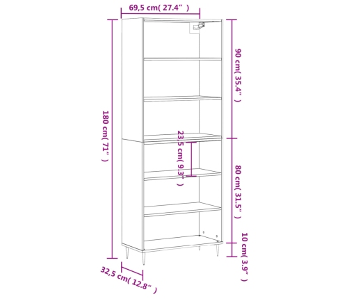 Aparador alto madera de ingeniería roble Sonoma 69,5x32,5x180cm