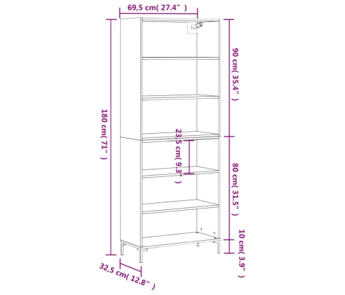 Aparador alto madera ingeniería roble ahumado 69,5x32,5x180 cm