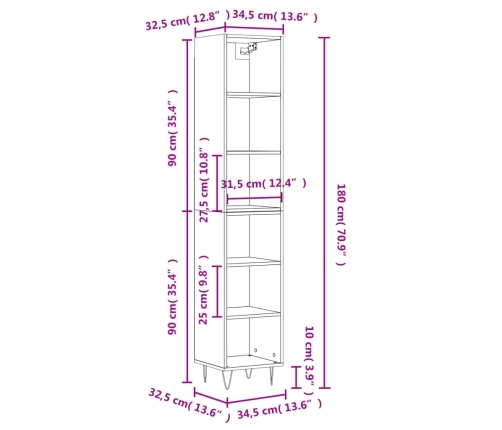 Aparador alto contrachapada blanco brillante 34,5x32,5x180 cm