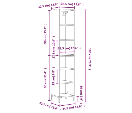 Aparador alto contrachapada blanco brillante 34,5x32,5x180 cm