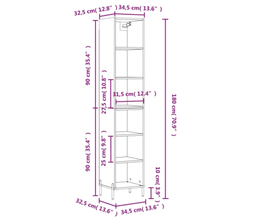 Aparador alto contrachapada roble ahumado 34,5x32,5x180 cm