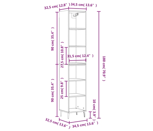 Aparador alto contrachapada roble ahumado 34,5x32,5x180 cm