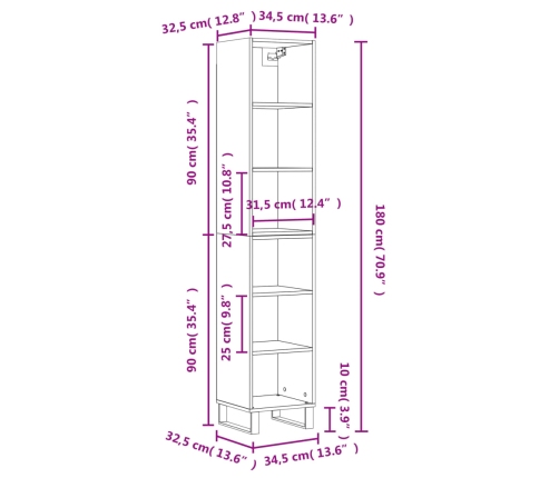 Aparador alto contrachapada blanco brillante 34,5x32,5x180 cm