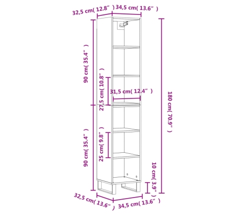 Aparador alto madera contrachapada roble marrón 34,5x32,5x180cm