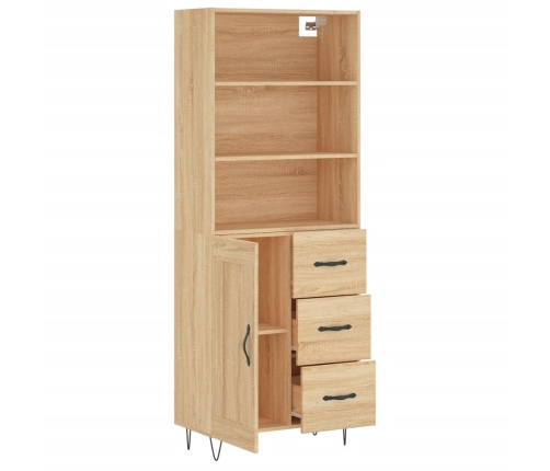 Aparador alto madera contrachapada color roble 69,5x34x180 cm