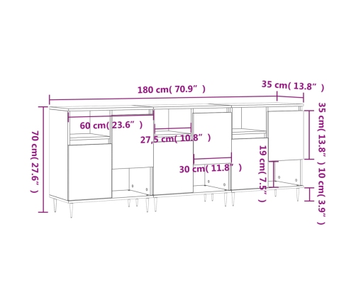 Aparadores 3 uds madera de ingeniería blanco