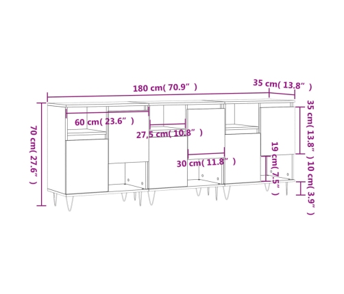 Aparadores 3 uds madera contrachapada color roble sonoma