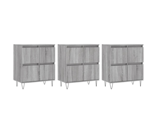 Aparadores 3 uds madera contrachapada gris Sonoma