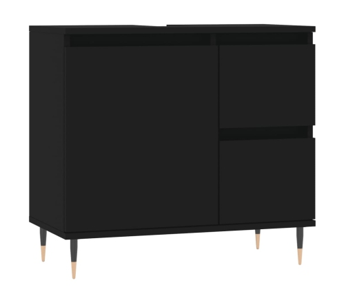 Juego de muebles de baño 3 pzas madera contrachapada negro