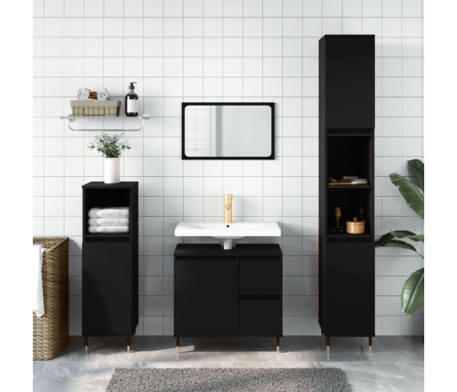 Juego de muebles de baño 3 pzas madera contrachapada negro