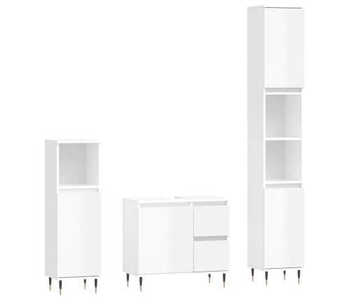 Set muebles de baño 3 piezas madera contrachapada blanco brillo