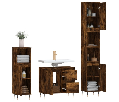 Set de muebles baño 3 pzas madera contrachapada roble ahumado