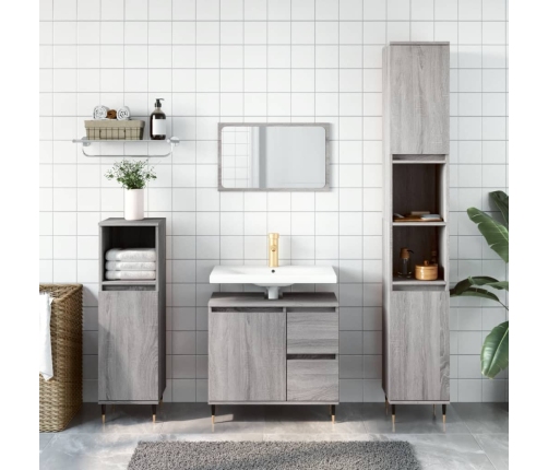 Set de muebles de baño 3 pzas madera contrachapada gris sonoma