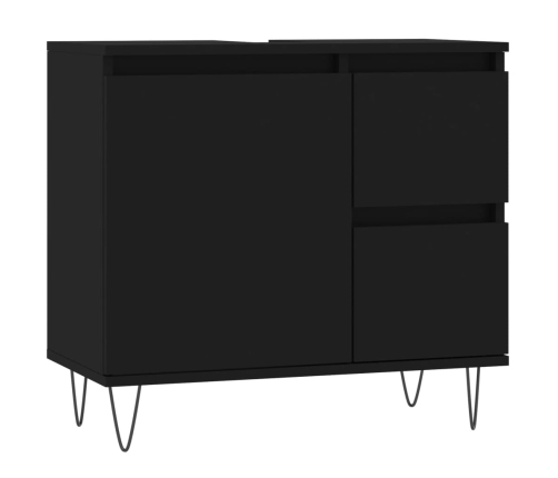 Juego de muebles de baño 3 pzas madera contrachapada negro