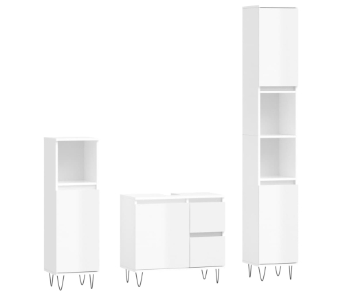 Set muebles de baño 3 piezas madera contrachapada blanco brillo