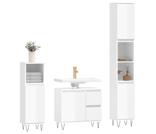 Set muebles de baño 3 piezas madera contrachapada blanco brillo