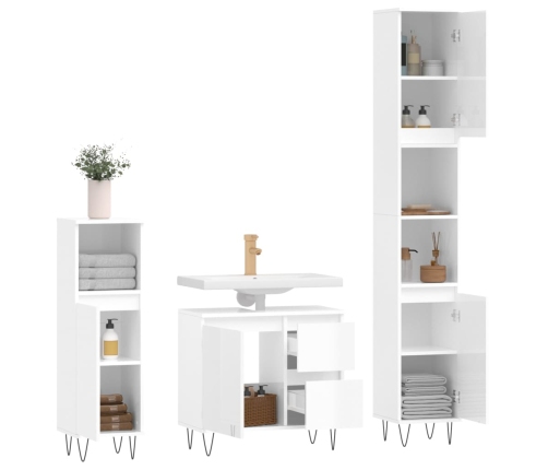 Set muebles de baño 3 piezas madera contrachapada blanco brillo