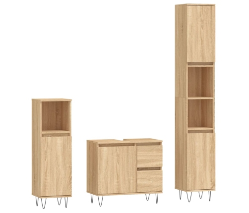 Set de muebles de baño 3 pzas madera contrachapada roble Sonoma