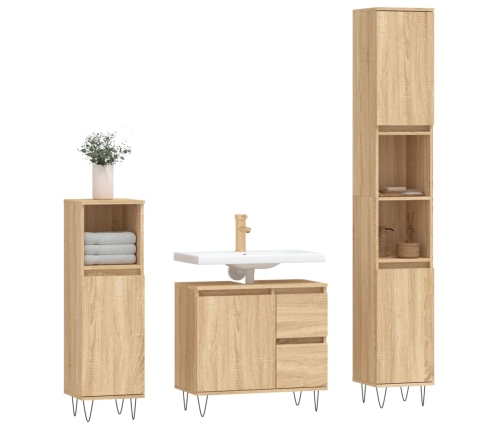 Set de muebles de baño 3 pzas madera contrachapada roble Sonoma