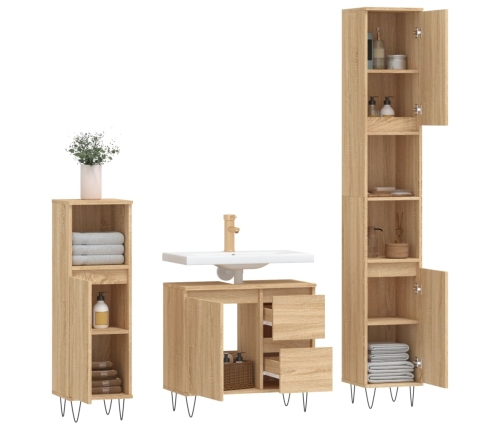 Set de muebles de baño 3 pzas madera contrachapada roble Sonoma