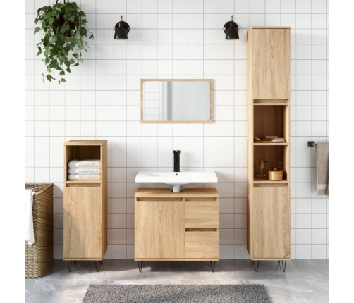 Set de muebles de baño 3 pzas madera contrachapada roble Sonoma