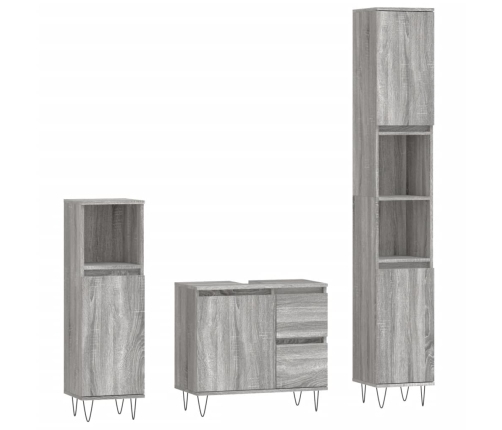 Set de muebles de baño 3 pzas madera contrachapada gris sonoma