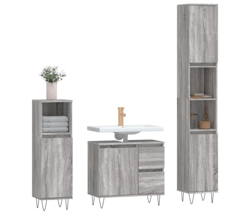 Set de muebles de baño 3 pzas madera contrachapada gris sonoma