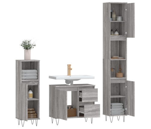 Set de muebles de baño 3 pzas madera contrachapada gris sonoma