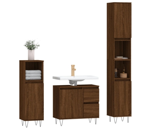 Set de muebles baño 3 pzas madera contrachapada roble marrón