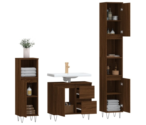 Set de muebles baño 3 pzas madera contrachapada roble marrón