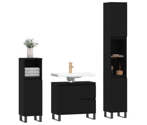 Juego de muebles de baño 3 pzas madera contrachapada negro