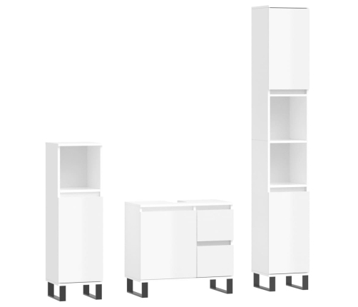 Set muebles de baño 3 piezas madera contrachapada blanco brillo