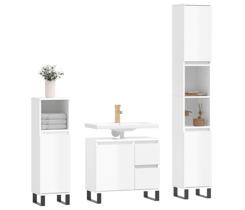 Set muebles de baño 3 piezas madera contrachapada blanco brillo