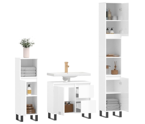 Set muebles de baño 3 piezas madera contrachapada blanco brillo