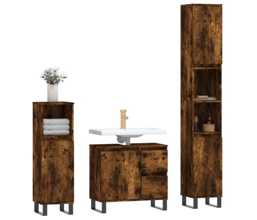 Set de muebles baño 3 pzas madera contrachapada roble ahumado