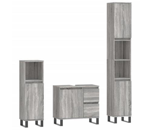 Set de muebles de baño 3 pzas madera contrachapada gris sonoma