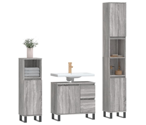 Set de muebles de baño 3 pzas madera contrachapada gris sonoma