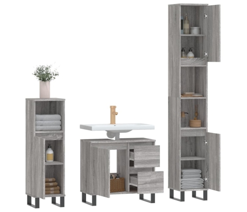 Set de muebles de baño 3 pzas madera contrachapada gris sonoma