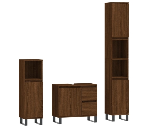 Set de muebles baño 3 pzas madera contrachapada roble marrón