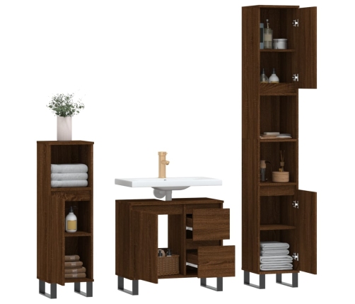 Set de muebles baño 3 pzas madera contrachapada roble marrón