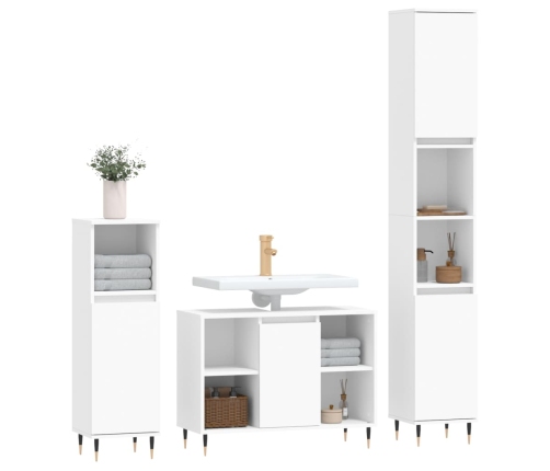 Juego de muebles de baño 3 pzas madera contrachapada blanco