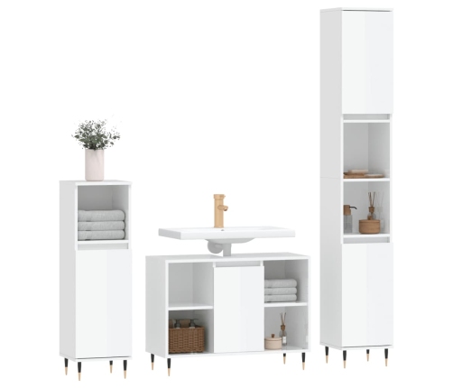 Set muebles de baño 3 piezas madera contrachapada blanco brillo