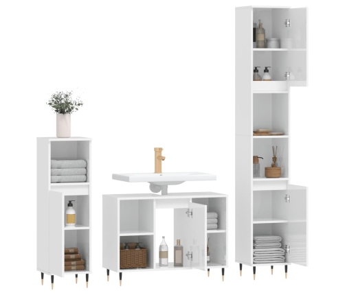 Set muebles de baño 3 piezas madera contrachapada blanco brillo