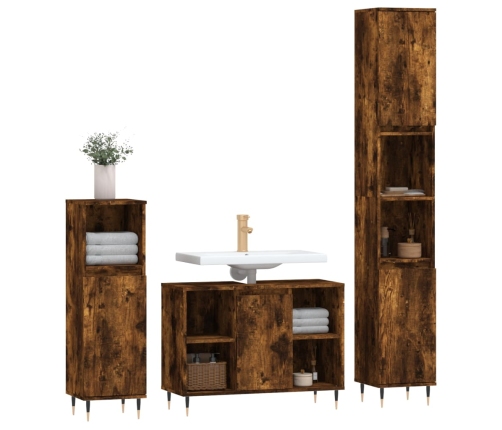 Set de muebles baño 3 pzas madera contrachapada roble ahumado