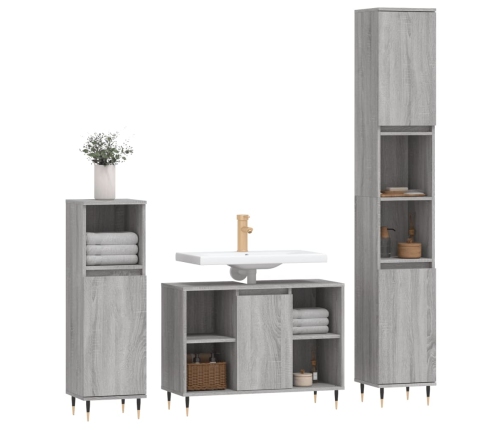 Set de muebles de baño 3 pzas madera contrachapada gris sonoma