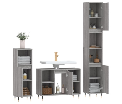 Set de muebles de baño 3 pzas madera contrachapada gris sonoma