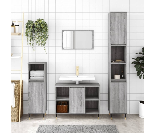 Set de muebles de baño 3 pzas madera contrachapada gris sonoma