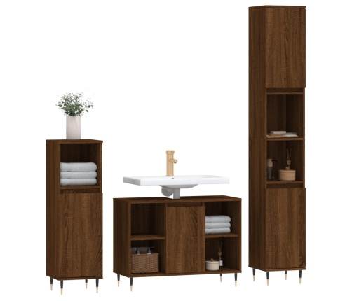 Set de muebles baño 3 pzas madera contrachapada roble marrón