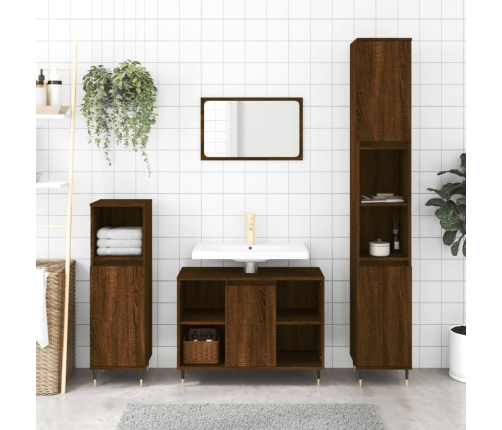 Set de muebles baño 3 pzas madera contrachapada roble marrón